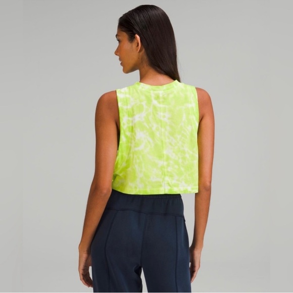 NWOT Lululemon All Your Cropped Cotton Tank Top *Tie Dye Eccentric Lime size: 6 - Picture 3 of 9
